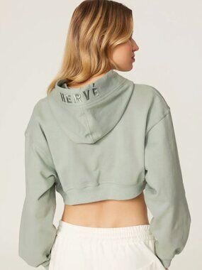 HERVE By Hervé Léger Cropped Hooded Sweatshirt Size Medium